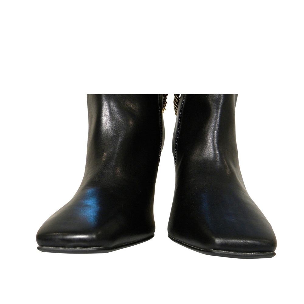 Express Women's Black Tall Boot Heel Gold‎ Chain Size 8 Sexy Vegan Leather Hot - Picture 3 of 7